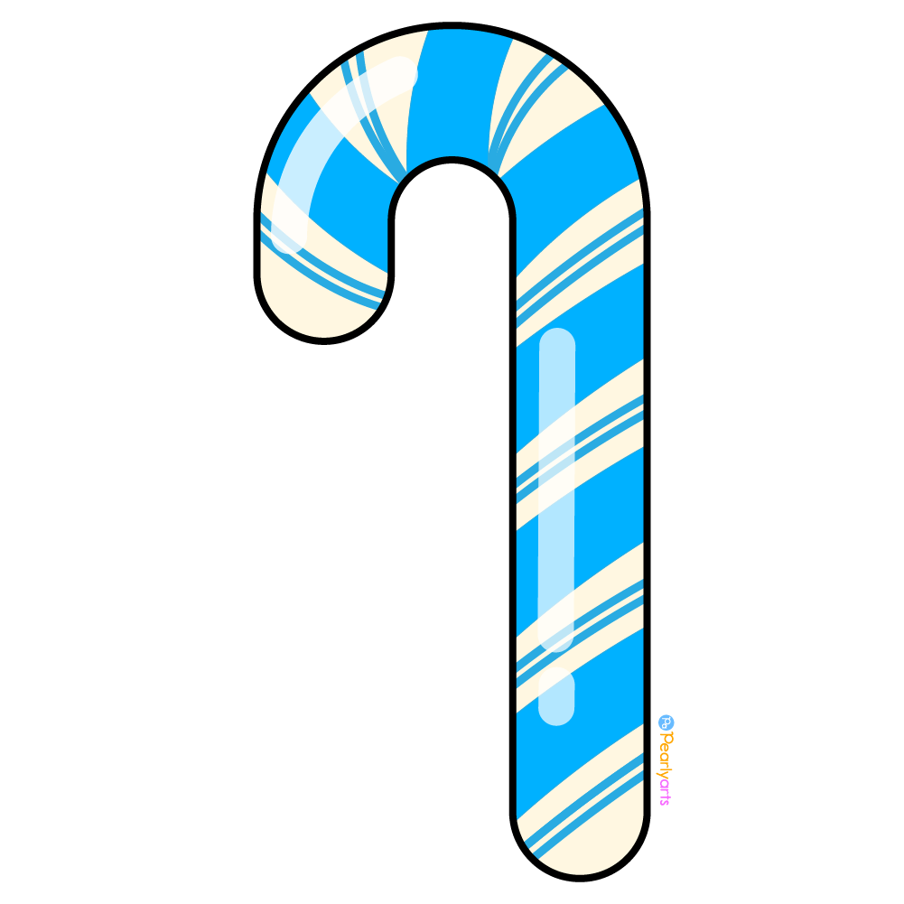 Blue and white striped candy cane illustration with glossy finish