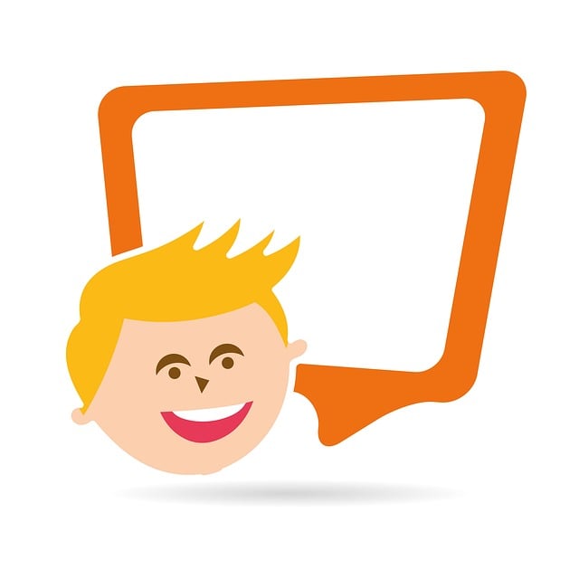 Smiling Boy with Empty Orange Speech Bubble Vector Illustration