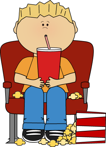 Cartoon Boy Watching Movie with Spilled Popcorn and Soda