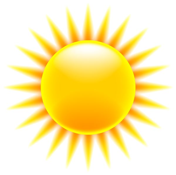 Bright yellow sun icon with radiating rays on a white background
