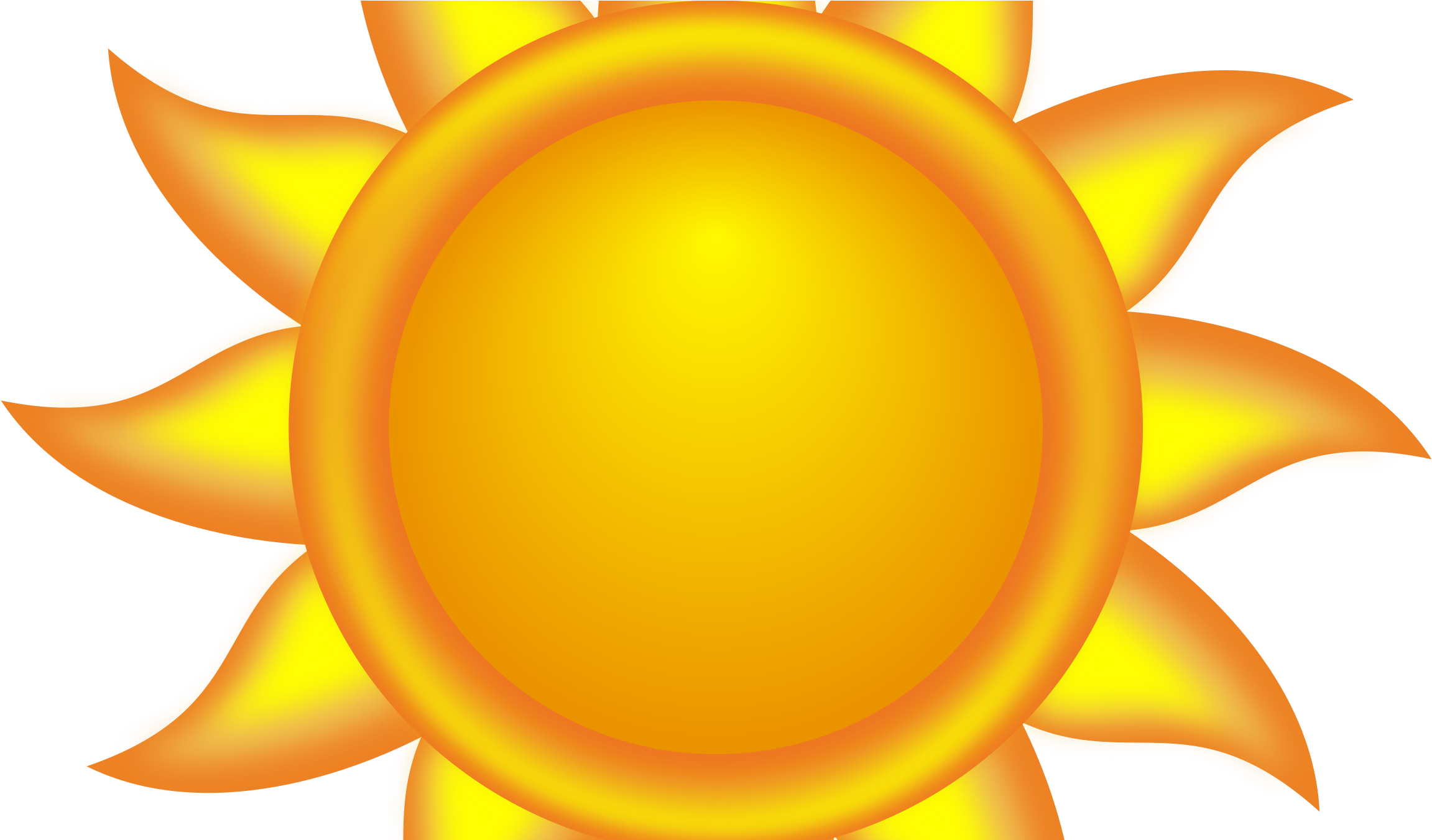 Illustration of a bright yellow and orange sun with pointed rays.