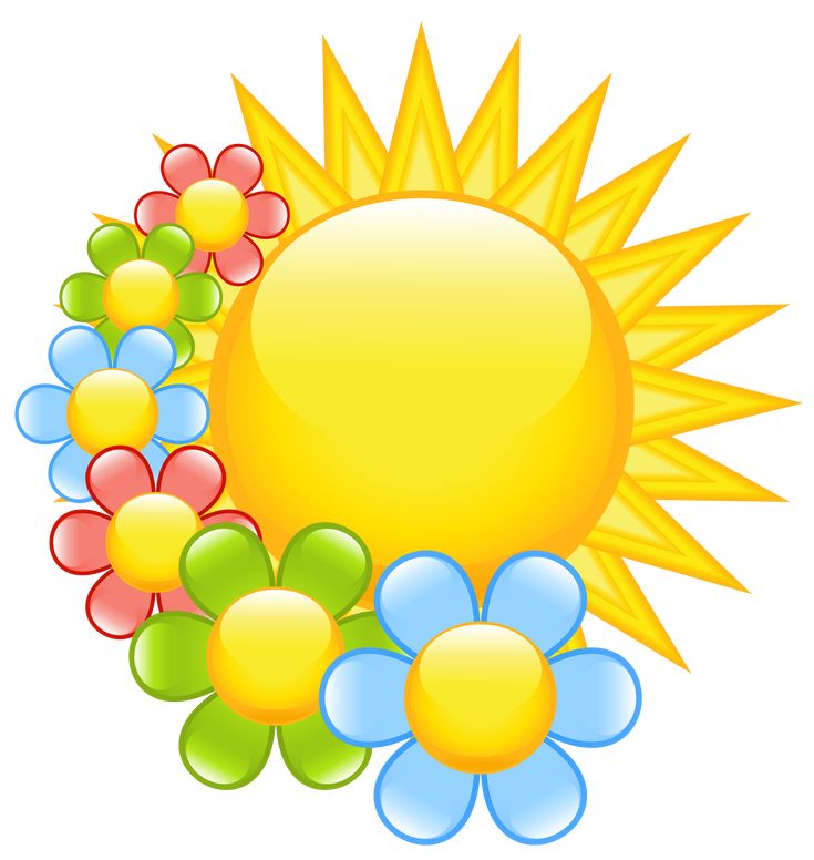 Bright yellow sun with colorful flowers arranged on the side