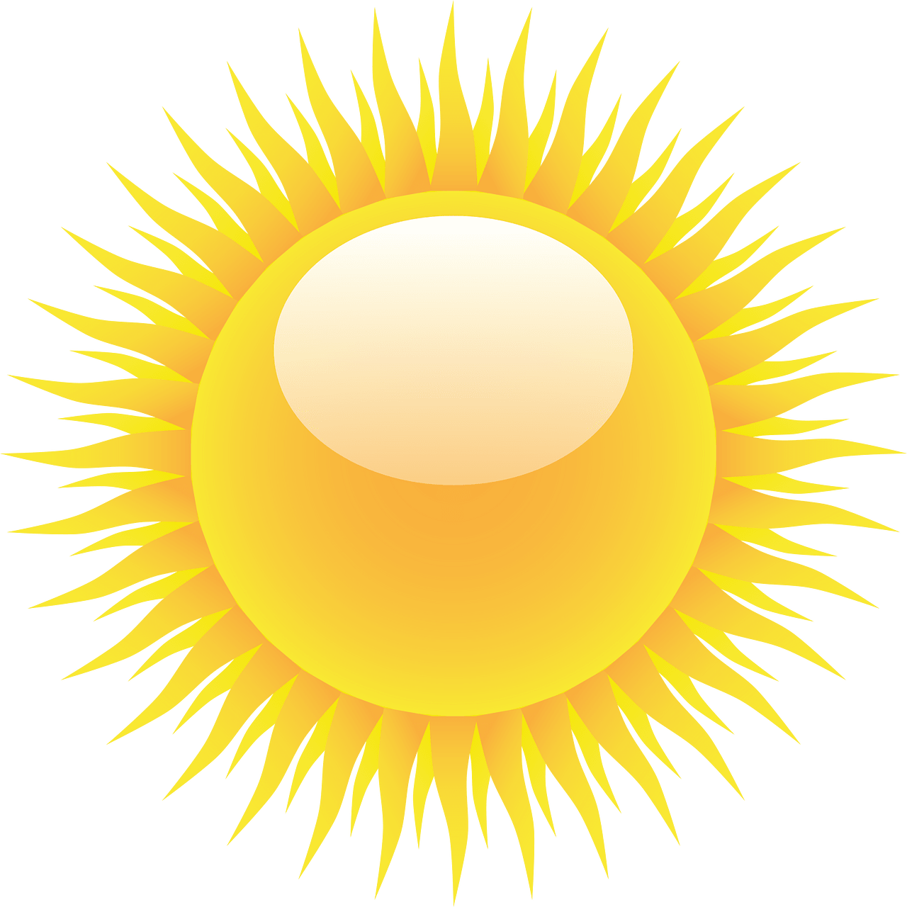 Bright yellow sun illustration with radiating rays and white center highlight on green background