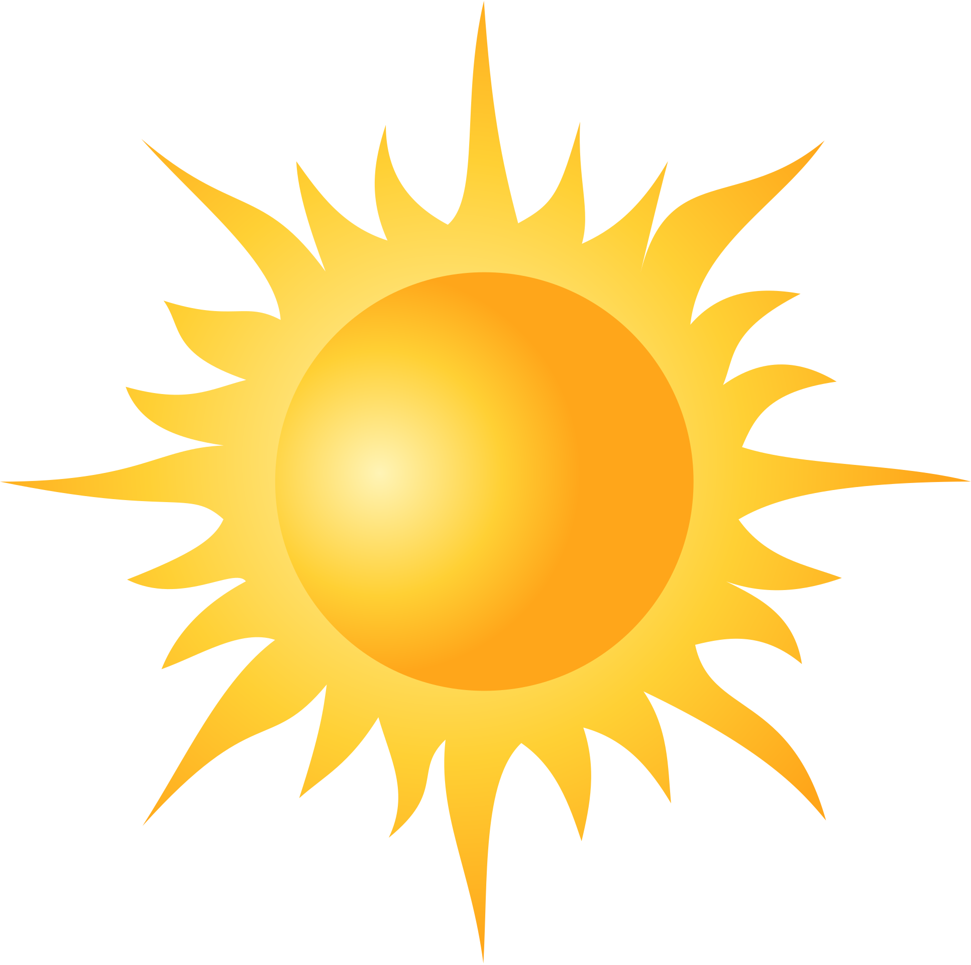 Bright yellow sun illustration with radiating rays and orange gradient center