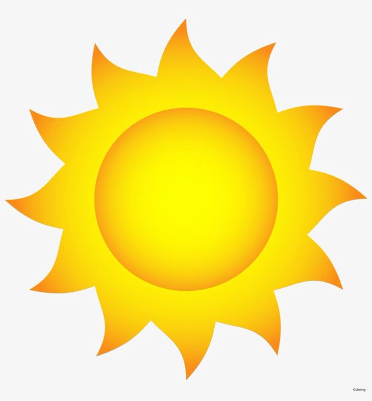 Bright yellow and orange stylized sun illustration with pointed rays.