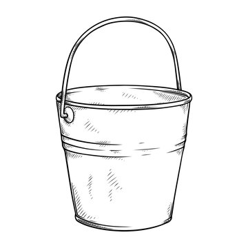 Hand-drawn sketch of a metal bucket with a handle.