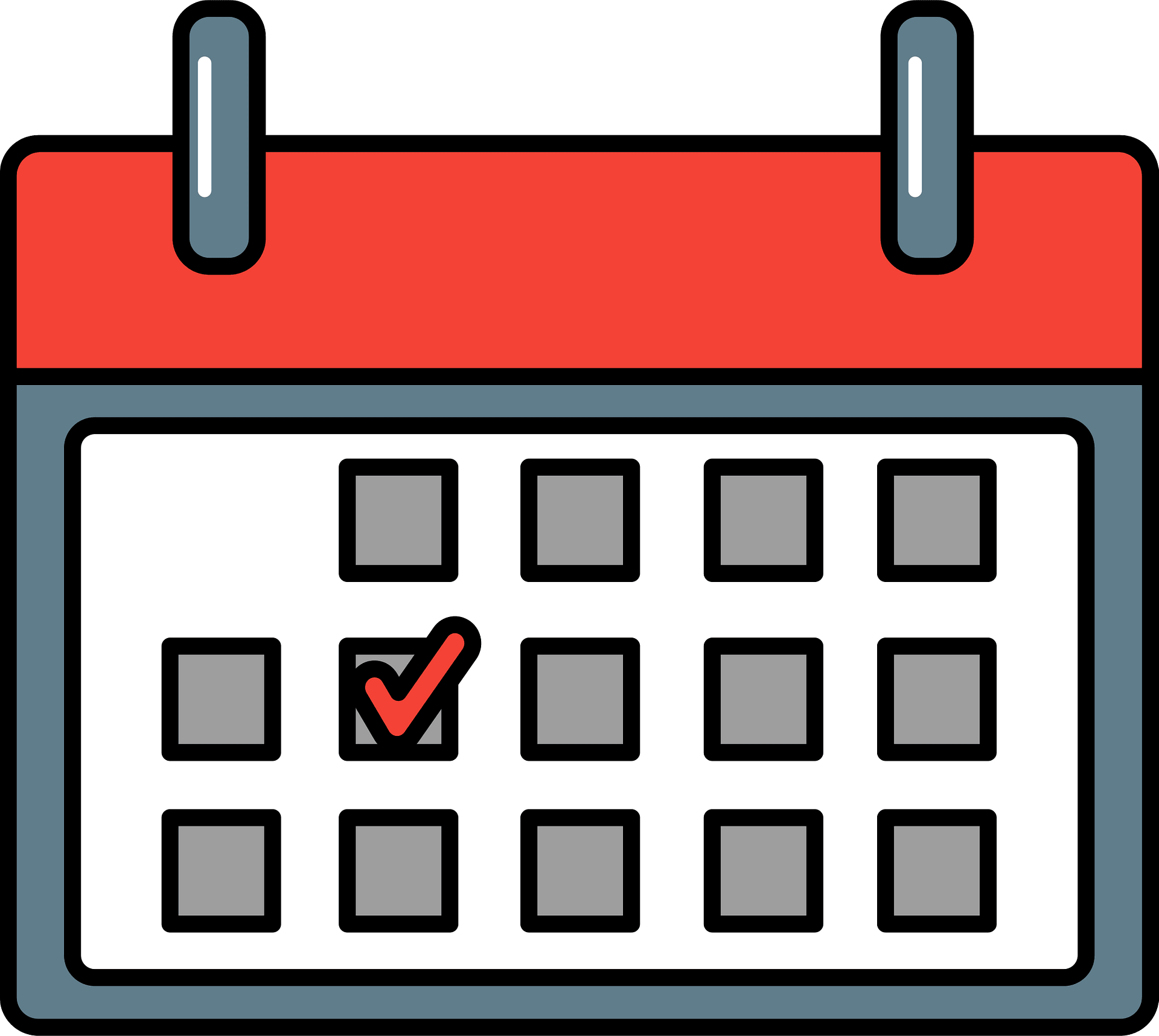 Calendar icon with a red checkmark on a specific date.