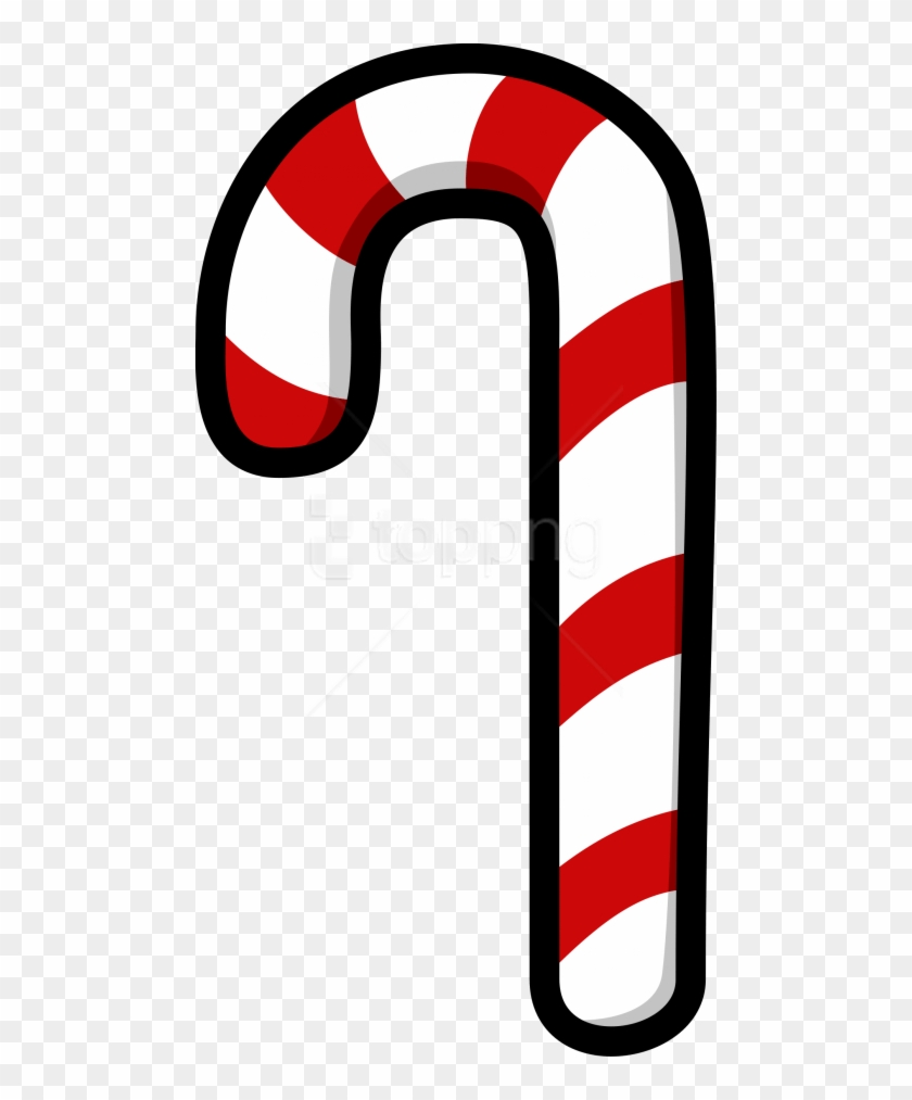 Red and white striped candy cane with black outline on transparent background