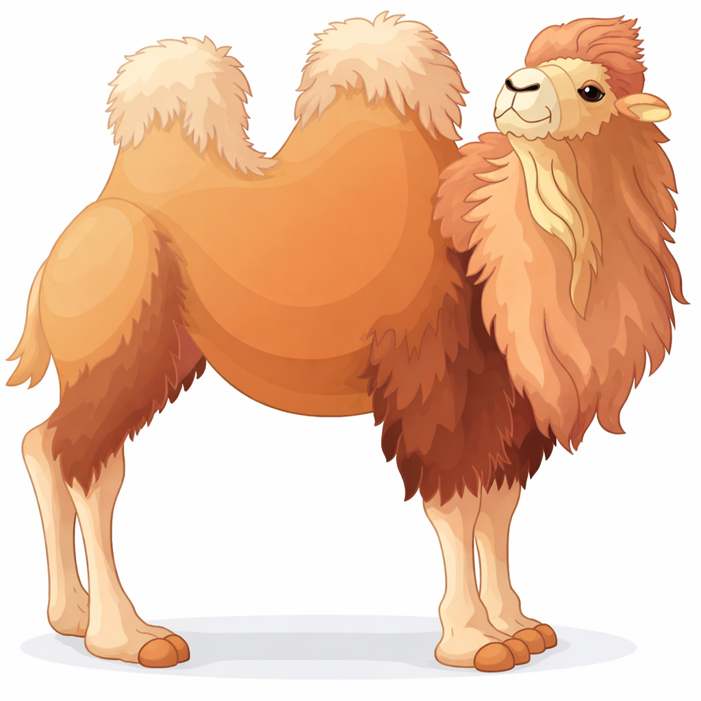 Fluffy Two-Humped Bactrian Camel Vector Illustration