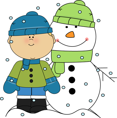 Cute Cartoon Boy and Snowman Winter Illustration