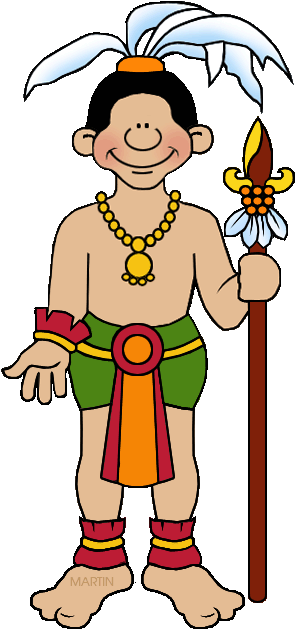 Cartoon Indigenous Man with Feather Headdress and Staff | Clip Art