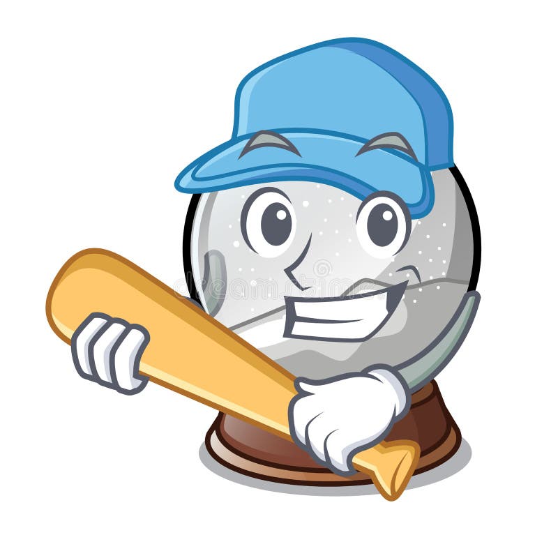 Cartoon Snow Globe Playing Baseball Mascot Character
