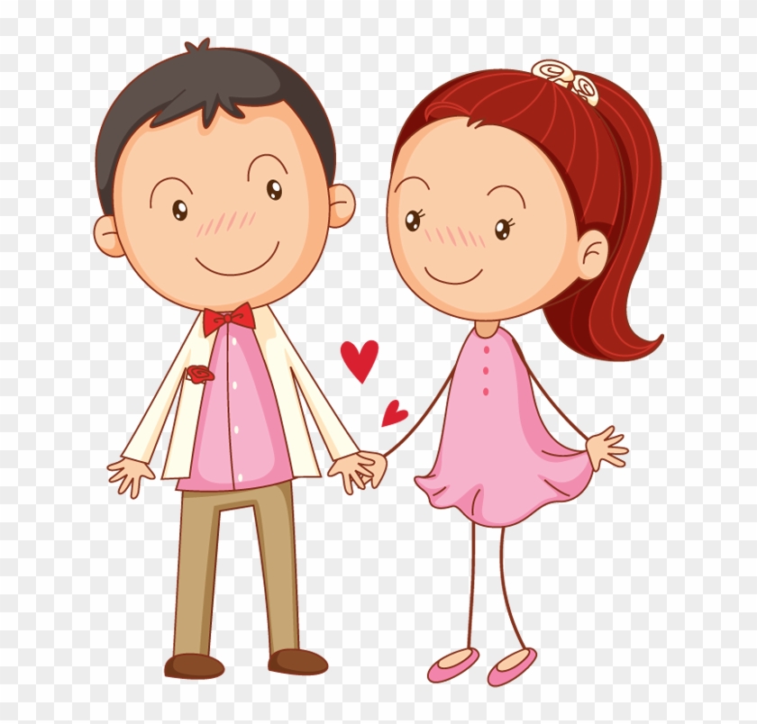 Cute Cartoon Couple Holding Hands Vector Illustration