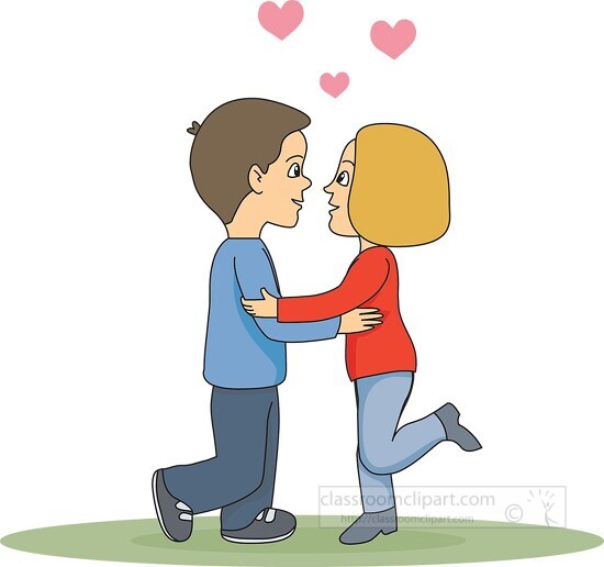 Romantic Cartoon Couple Illustration with Hearts | Free Clipart