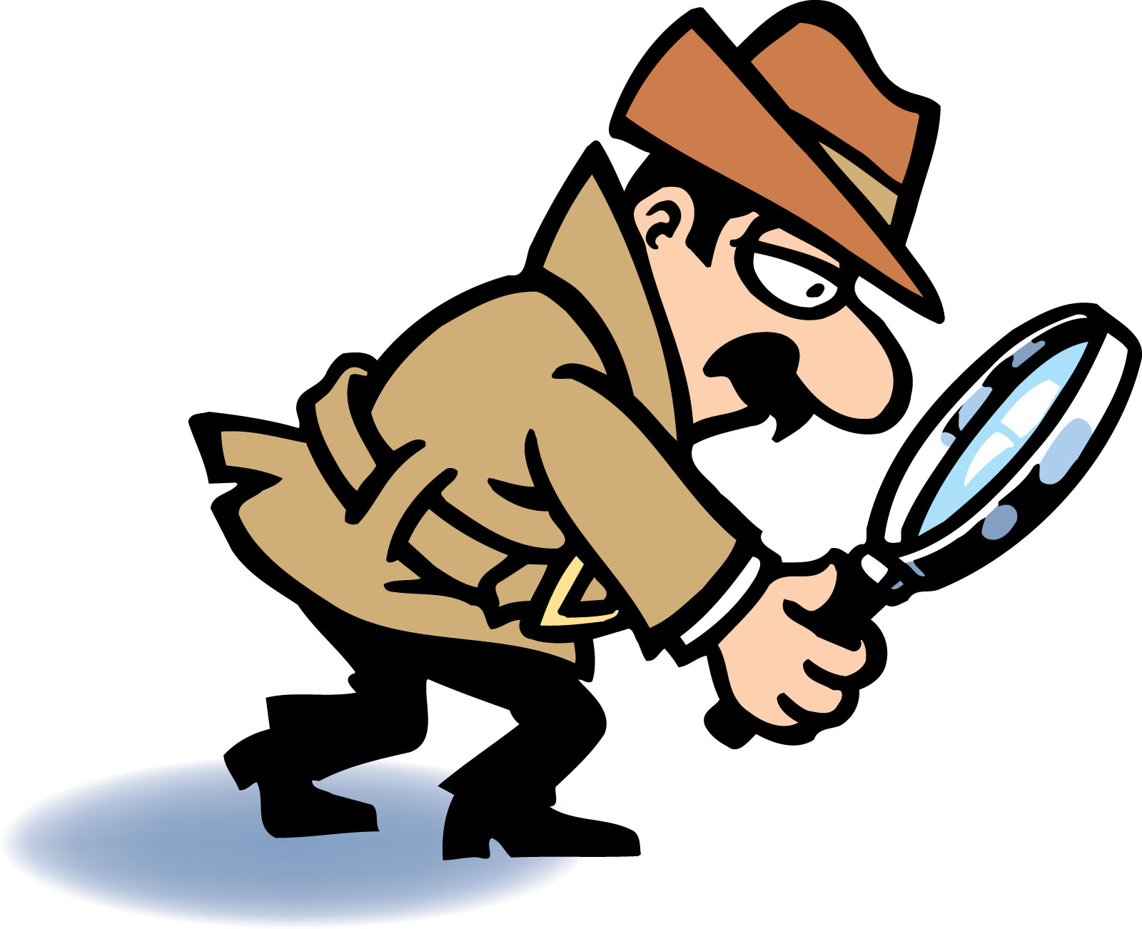 Cartoon Detective with Magnifying Glass Illustration