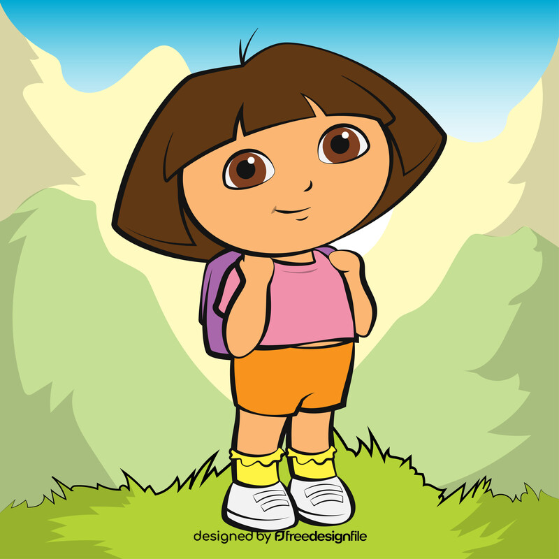Cartoon Girl Explorer with Backpack in Nature Vector Illustration