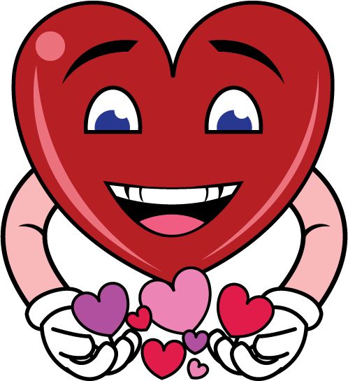 Cheerful Red Heart Character Holding Colorful Mini Hearts