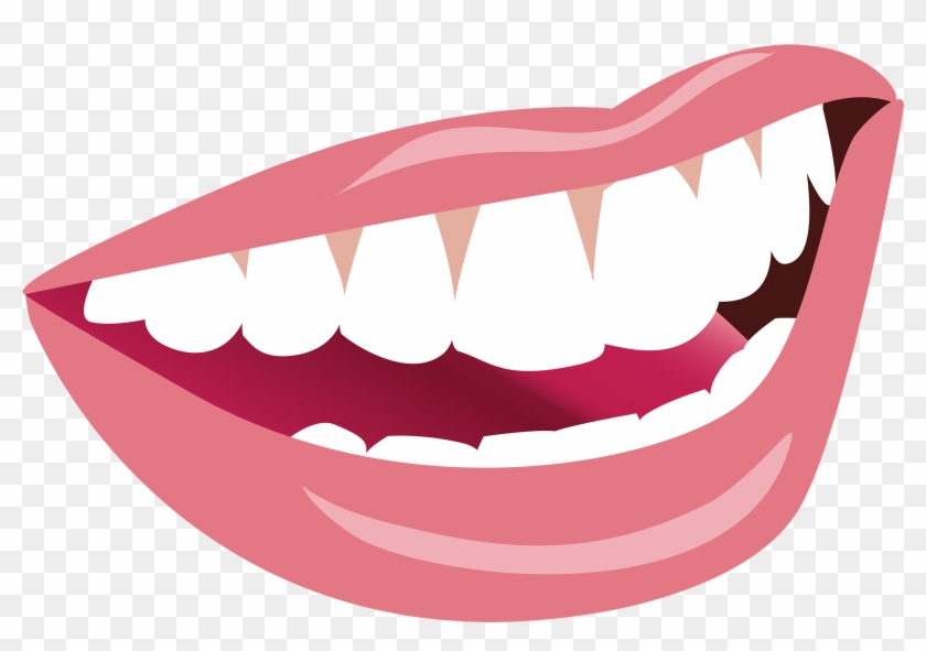 Vector illustration of an open mouth with pink lips and white teeth.