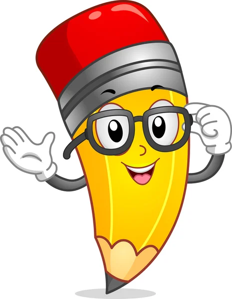 Friendly Cartoon Pencil Mascot Wearing Glasses | Educational Illustration