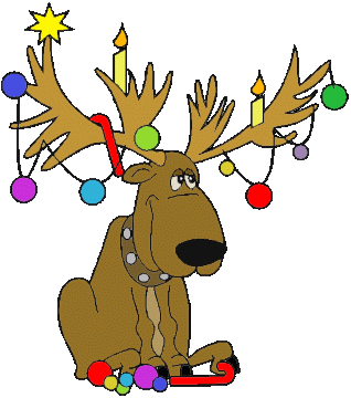 Cartoon Reindeer with Christmas Lights and Candles in Antlers