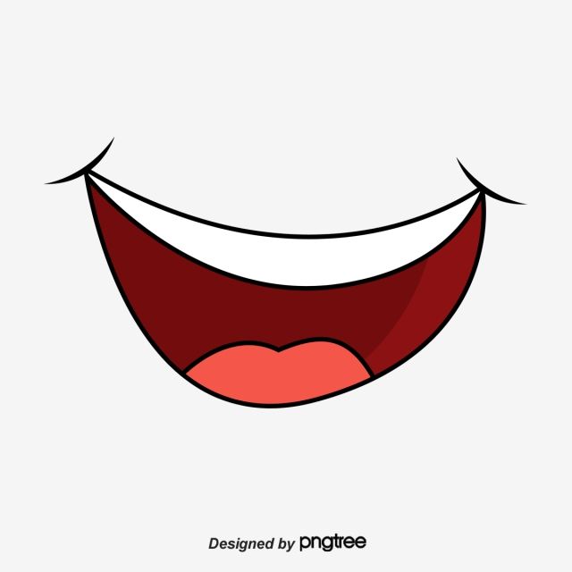 Vector illustration of a wide cartoon mouth smiling with white teeth and a pink tongue.