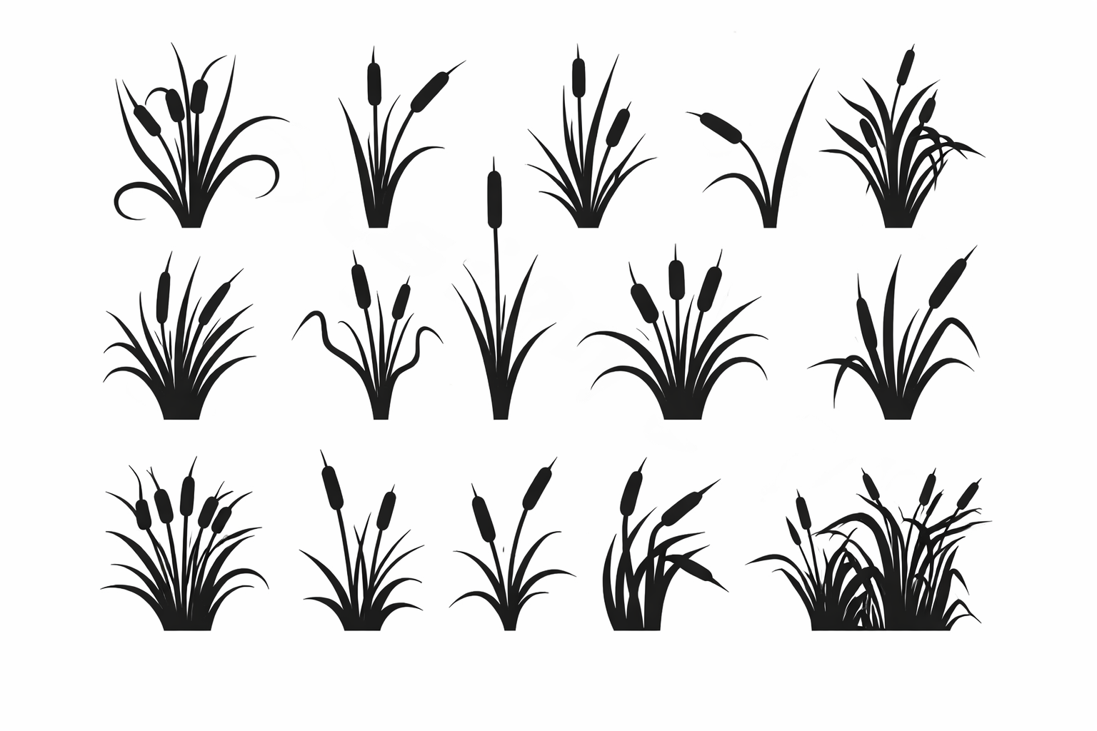 Cattail and Reed Silhouette Vector Bundle - SVG, PNG, DXF, EPS