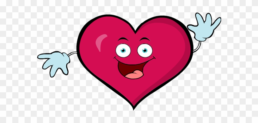Cheerful cartoon heart character with smiling face waving hands in friendly greeting