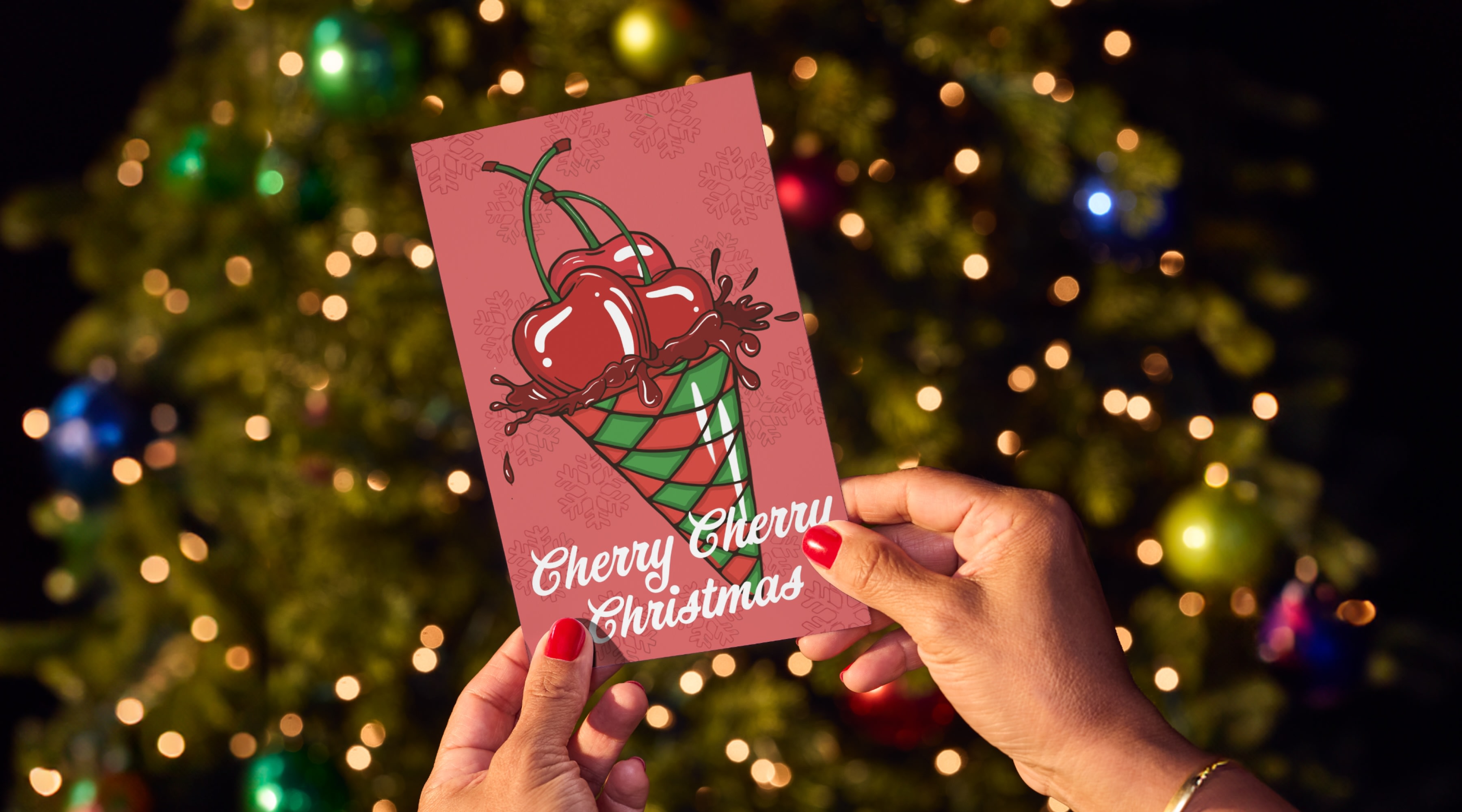 Festive Cherry Cherry Christmas Card with Ice Cream Cone Design