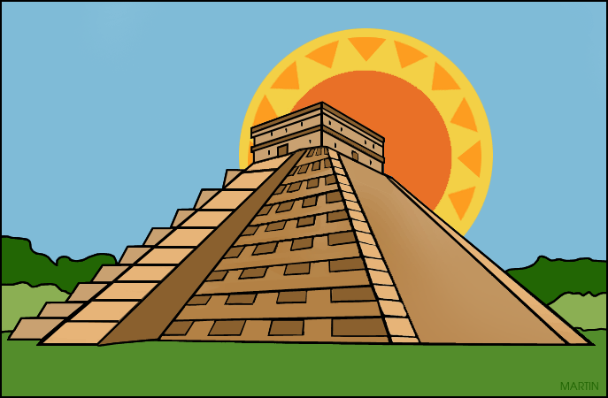 Chichen Itza Pyramid Illustration with Sun Background