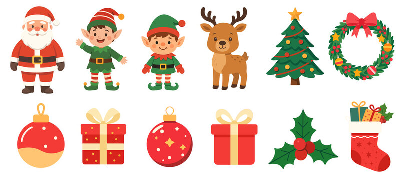 Christmas Icons & Illustrations: Santa, Elves, Reindeer & More