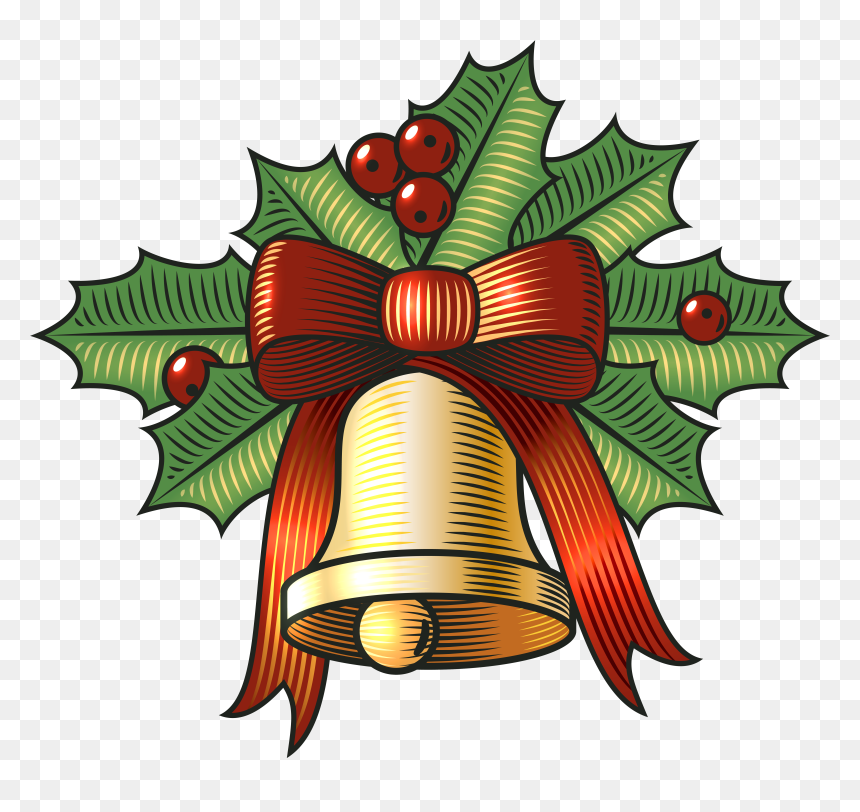 Christmas Bell with Holly - Vintage Holiday Illustration