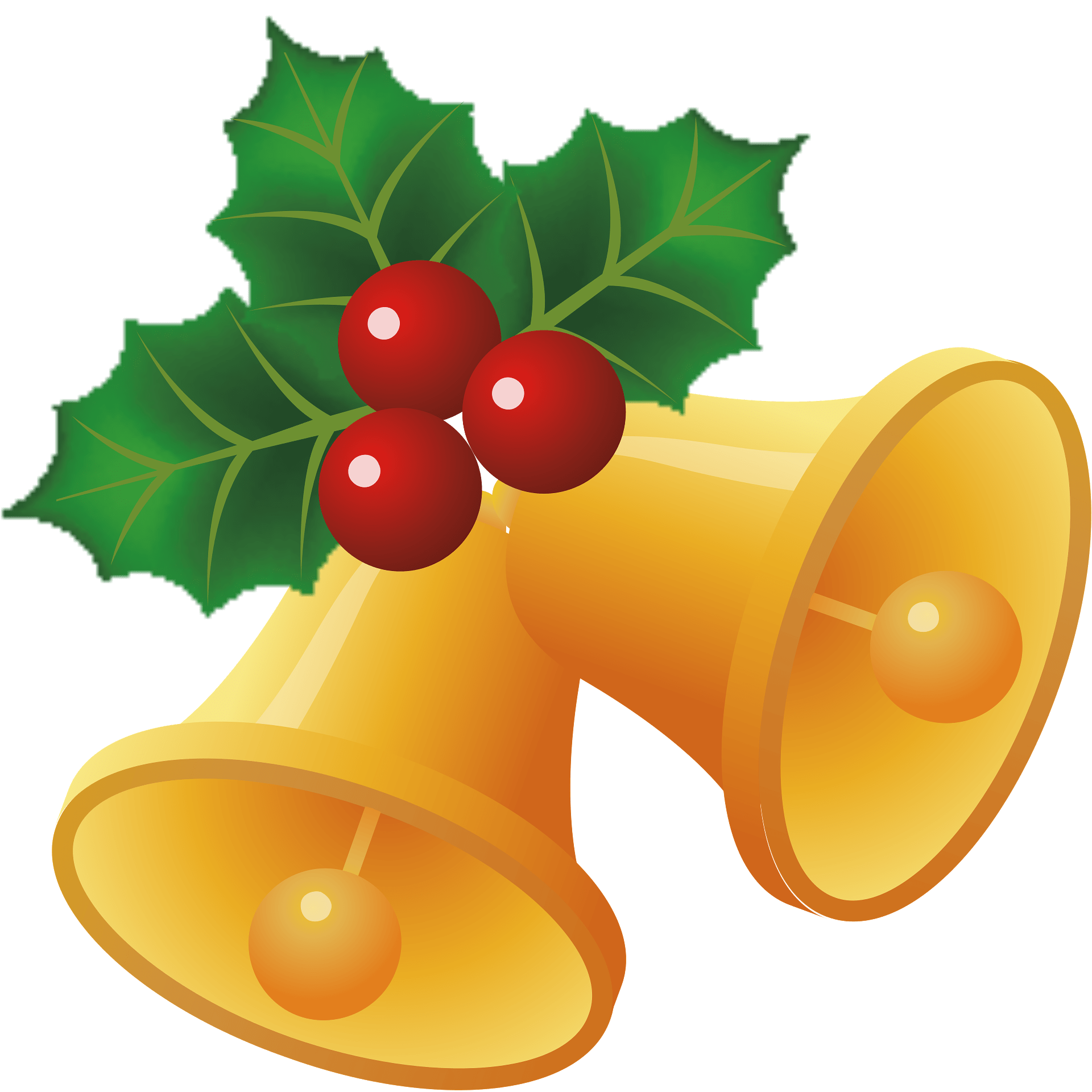 Festive Golden Christmas Bells with Holly Illustration