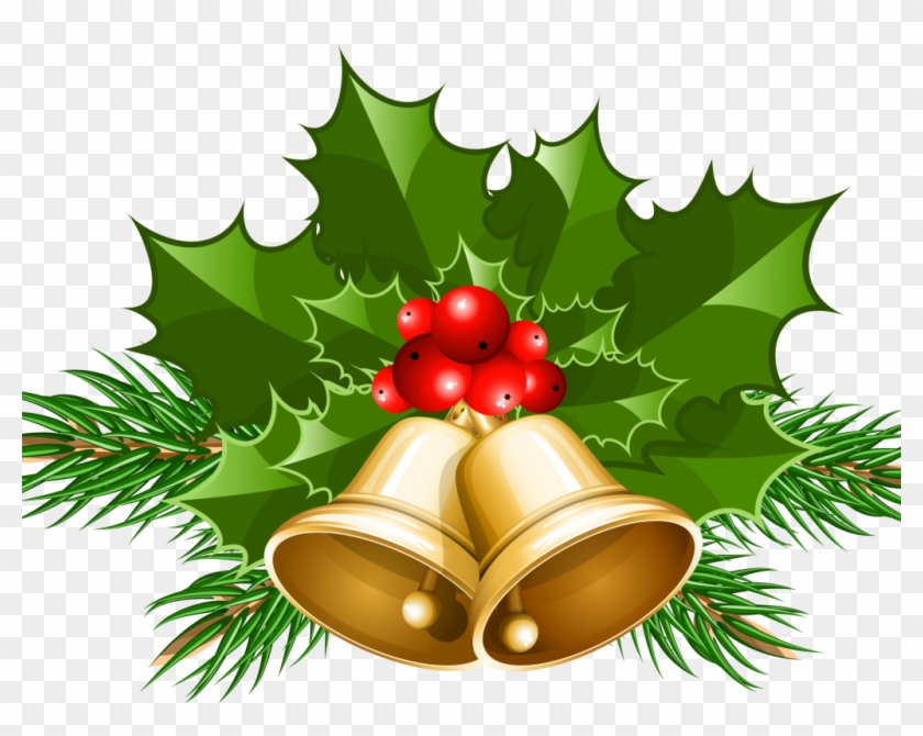 Christmas Bells with Holly and Pine Branches Clip Art
