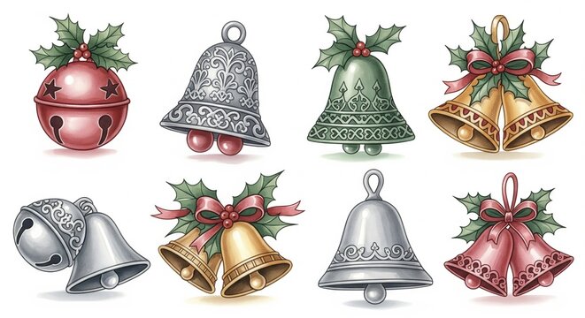 Festive Christmas Bell Illustrations Collection | Holiday Clipart