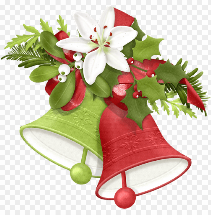 Festive Christmas Bells with Lily and Holly Clipart | Holiday Decorations