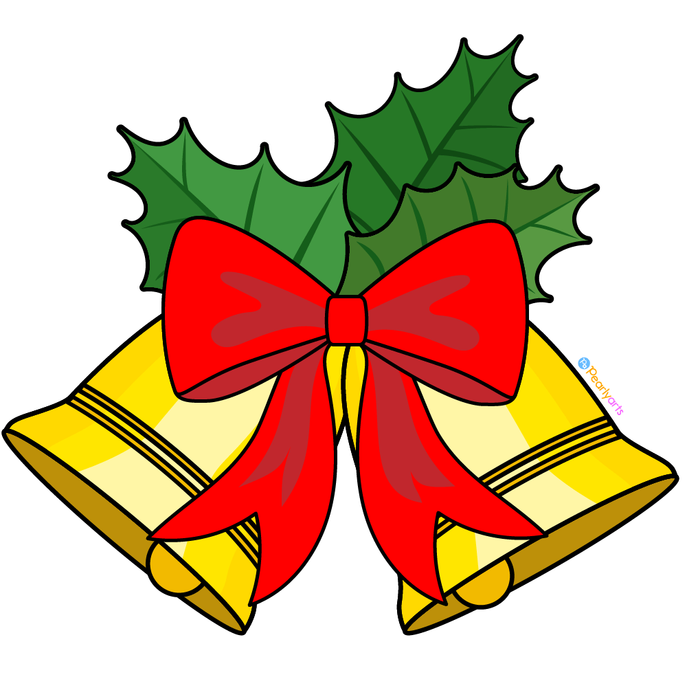 Christmas Bells with Red Bow and Holly - Free Holiday Clipart