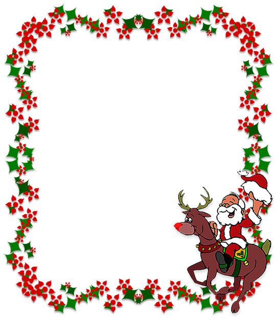 Christmas Border Frame with Santa and Reindeer Clip Art