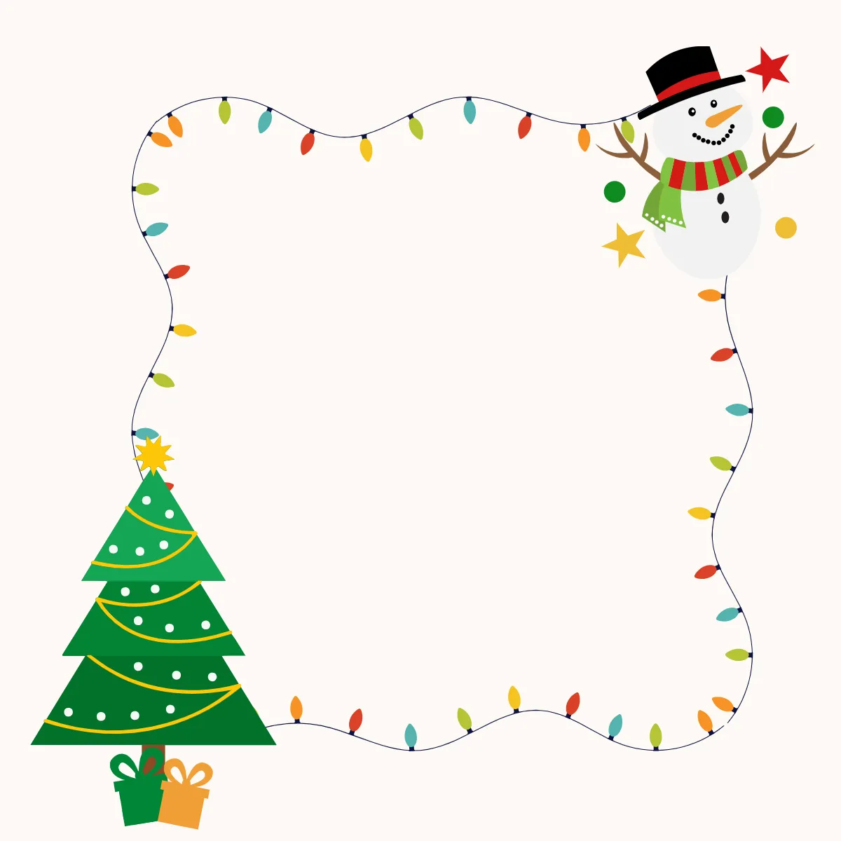 Festive Christmas Border Frame with Tree and Snowman Illustration