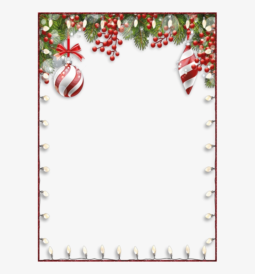 Festive Christmas Border with Pine, Berries, and Lights | Holiday Frame