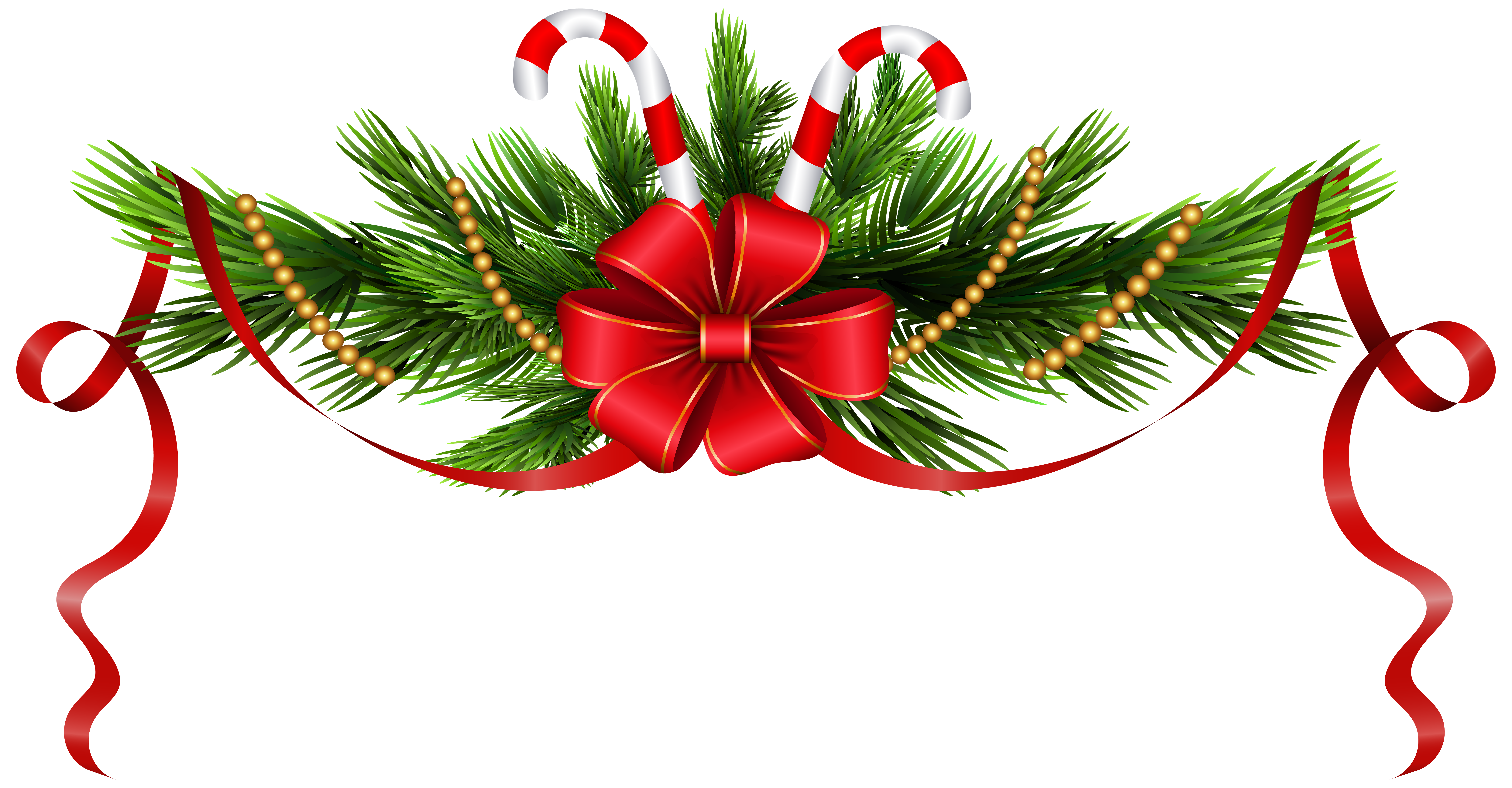 Christmas Decoration with Pine Branches, Candy Canes & Red Bow