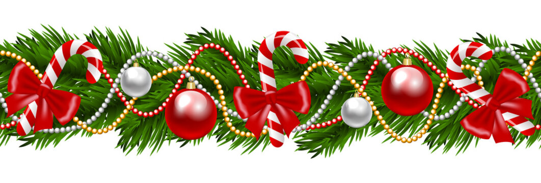 Festive Christmas Garland with Ornaments, Candy Canes, and Bows