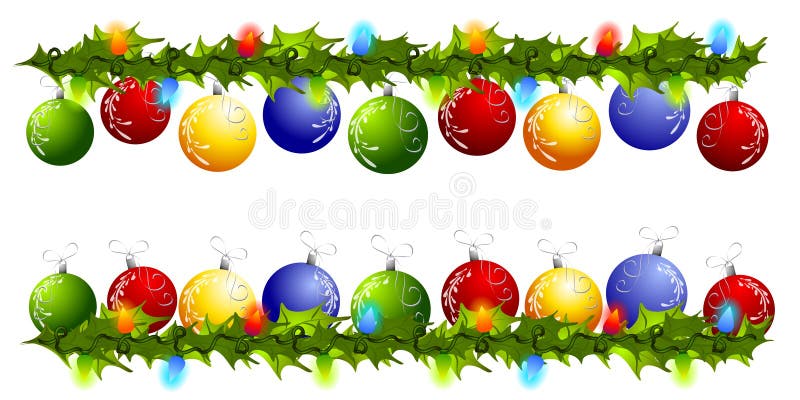 Festive Christmas Holly Garland with Colorful Ornaments and Lights