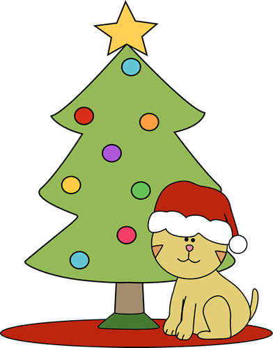Cute Christmas Tree and Cat Clip Art | Holiday Illustration
