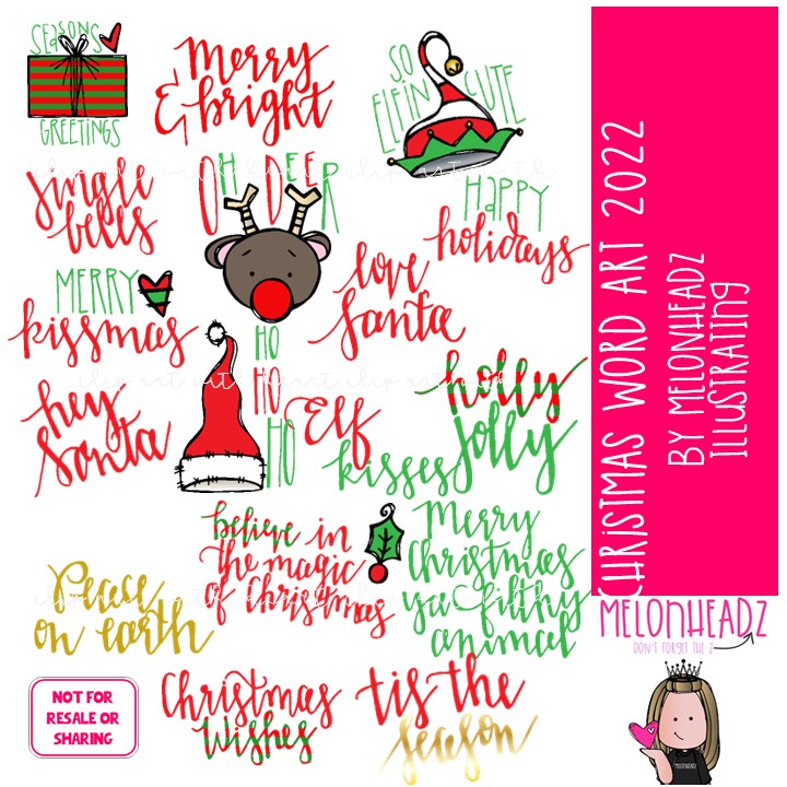 Christmas Word Art 2022: Festive Hand-Lettered Phrases & Clip Art