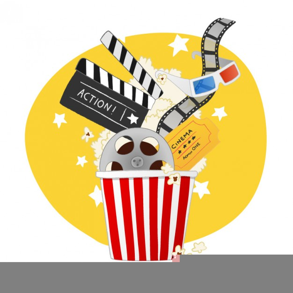 Cinema & Movie Entertainment Icons - Popcorn, Film Reel & Clapperboard Illustration