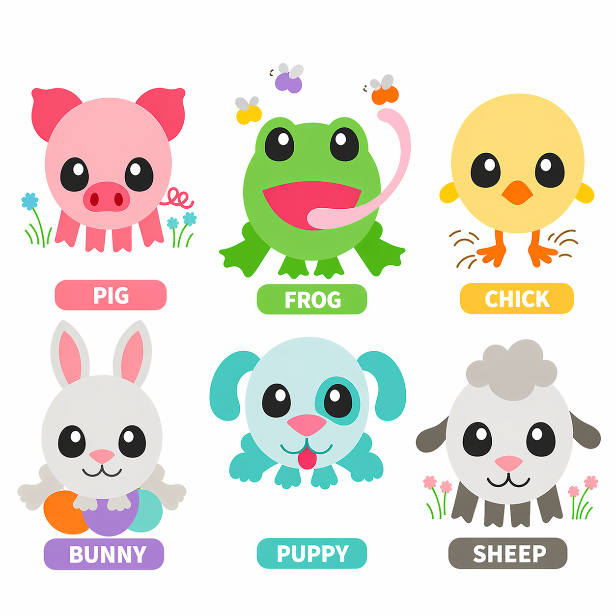 Adorable Circle Animals Digital Clipart | Kawaii Farm & Spring Set