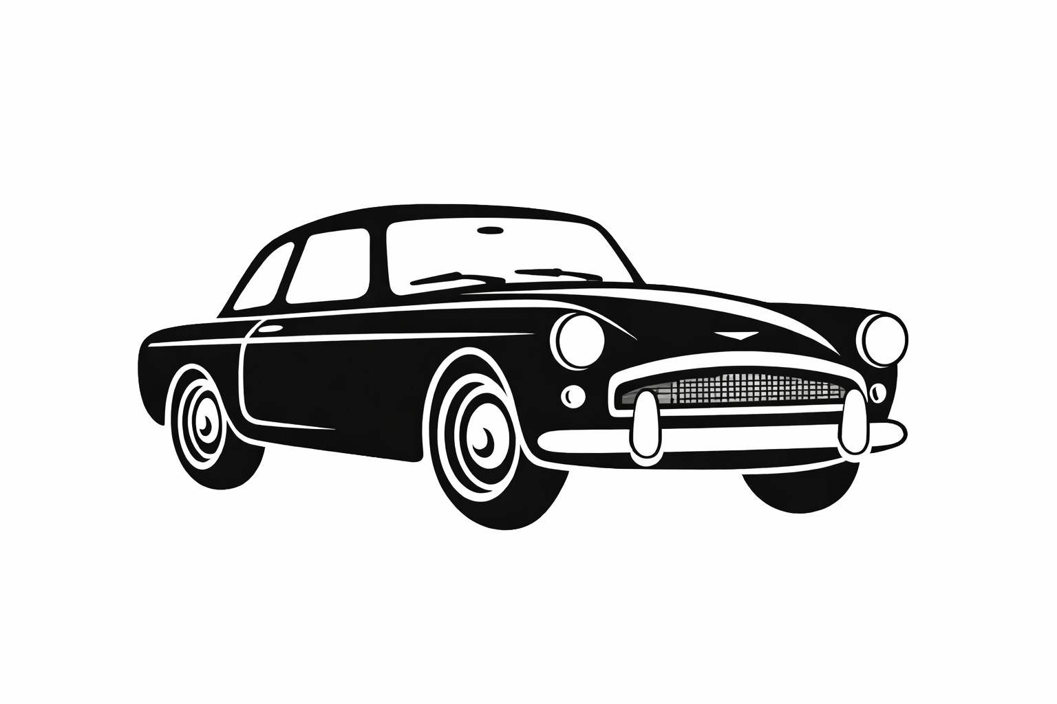 Black and white silhouette of a vintage classic sports car.