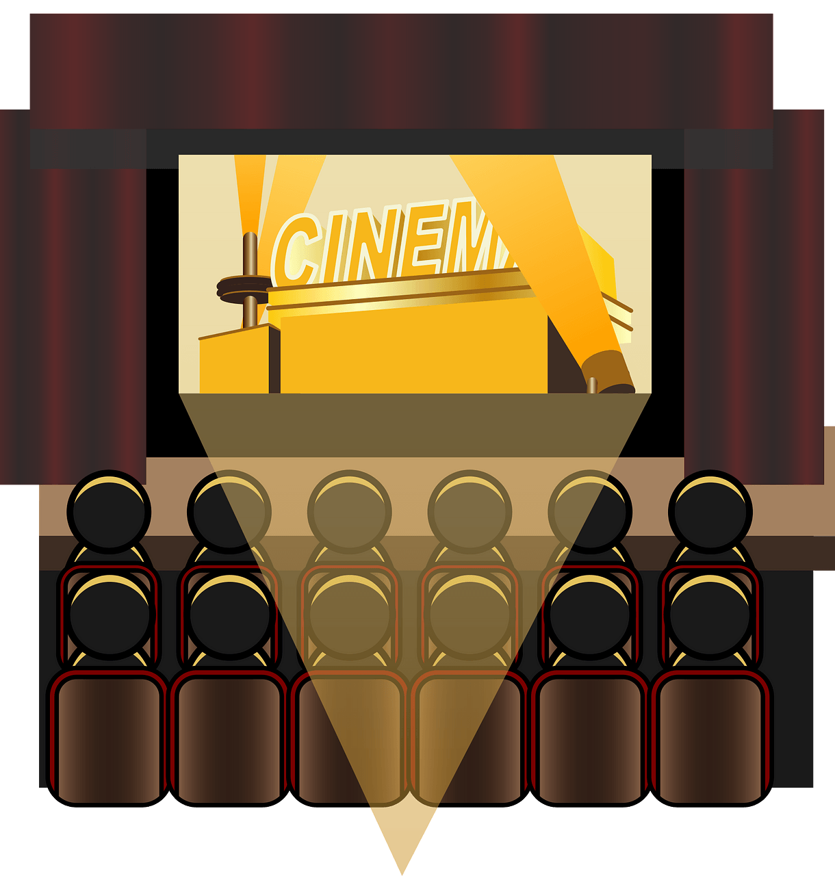 Classic Movie Theater Scene with Audience and Projector Screen