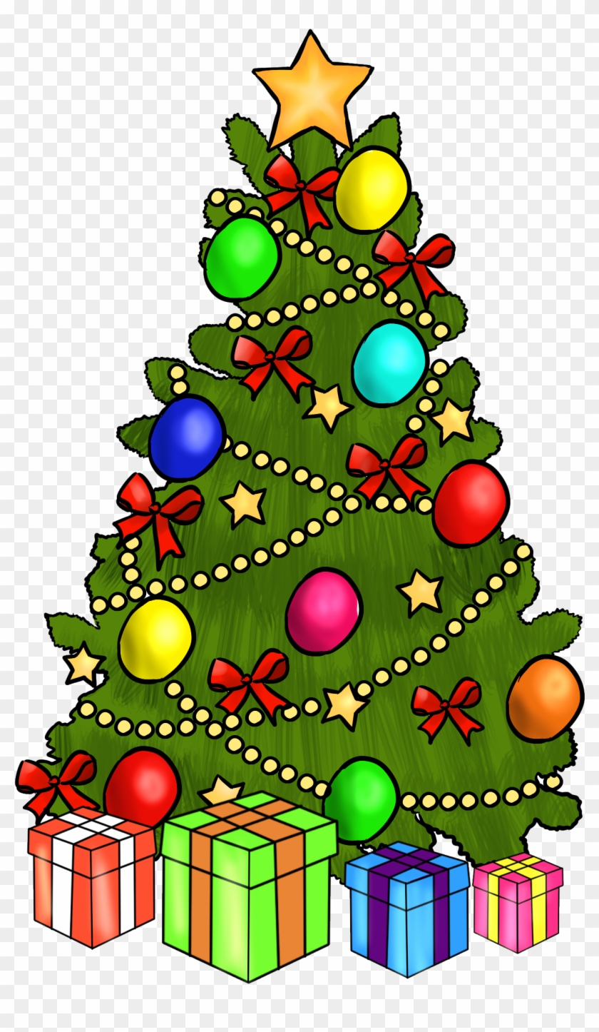 Festive Christmas Tree Clipart with Gifts and Ornaments