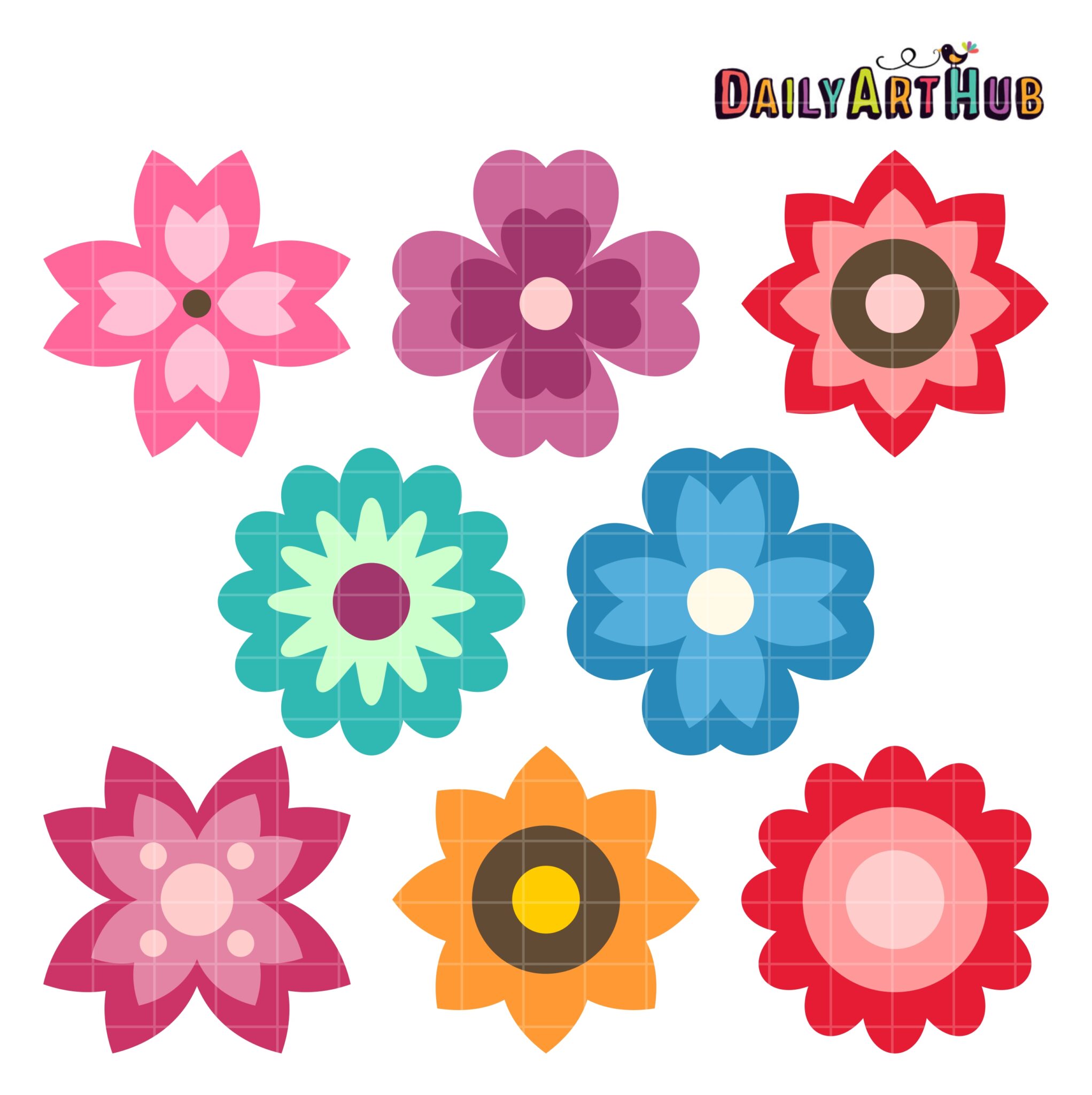 Vibrant Geometric Flower Clipart Collection - Daily Art Hub